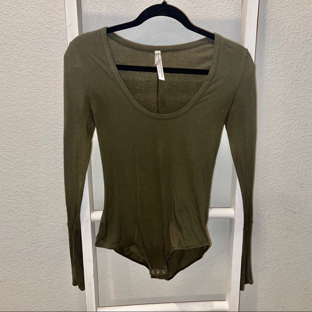 SOLD: Free People Onesie | Long Sleeve Bodysuit, Scoop Neck in Olive Green